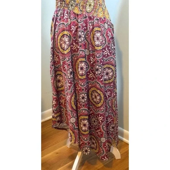 Anthropologie Cutout Smocked Midi Dress Size S Mixed Paisley Medallion Blue Pink - Picture 9 of 11